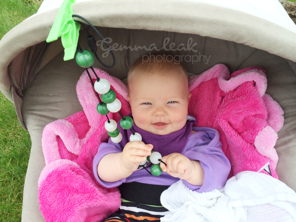We pegged it to a bouncy chair when enjoying some time in the garden.
